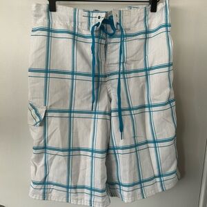 White & Blue Plaid Swim Shorts S